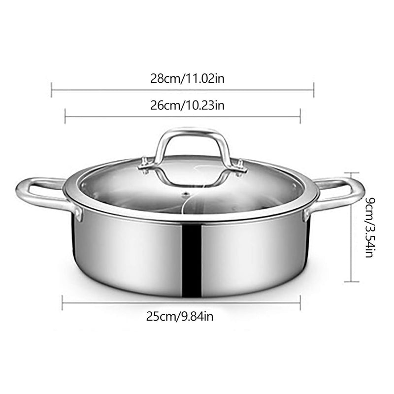 Hot Pot Kocher, 28cm Edelstahl Yin Yang Hot Pot Dual Sided Teiler Kochen Suppe Hot Pot mit Doppelgri