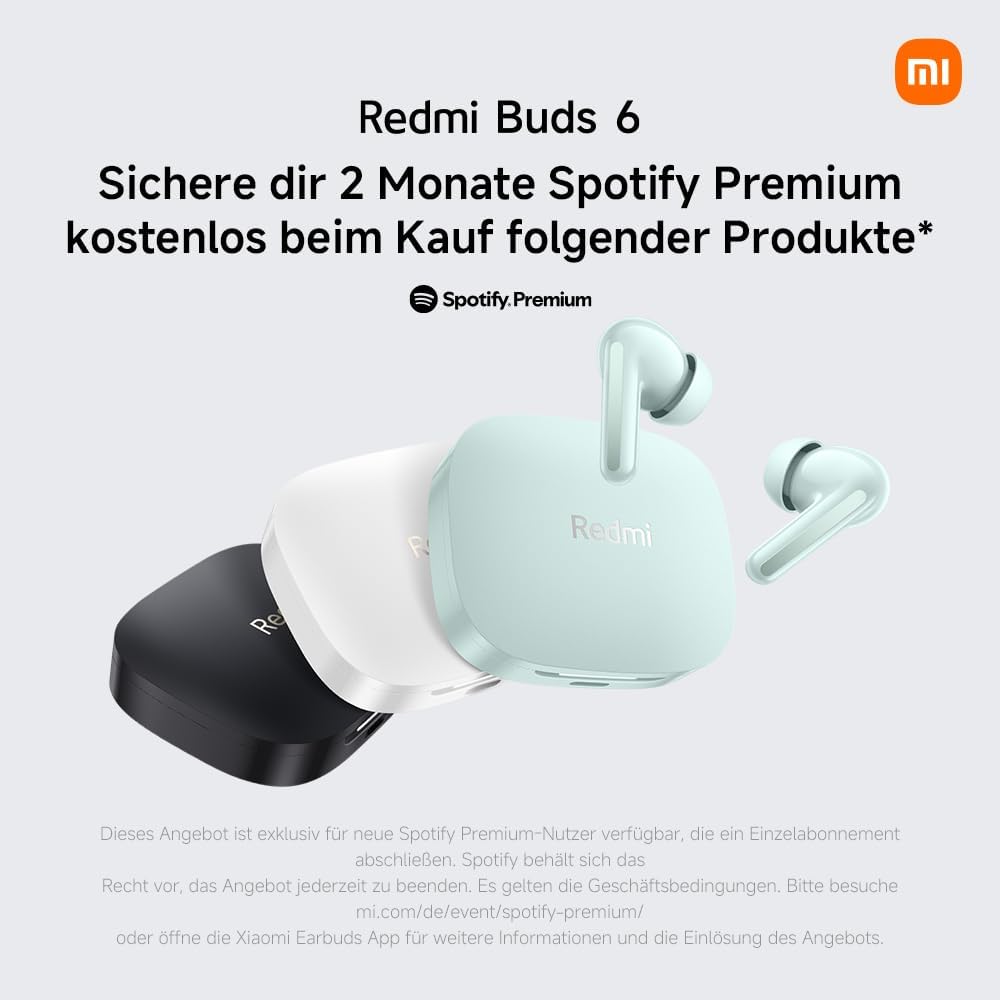 Xiaomi Redmi Buds 6 – Kabellose Bluetooth-In-Ear-Kopfhörer, Dual-Treiber, immersiver Sound, 49 dB ak