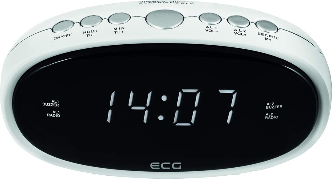 ECG RB 010 White Radiowecker – FM Tuner; 10 Vorwahlen; Digitale Uhr/Wecker; Wecken durch Radio/Wecke