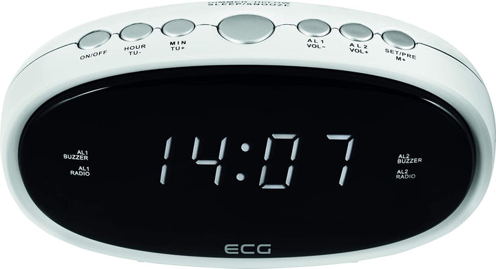 ECG RB 010 White Radiowecker – FM Tuner; 10 Vorwahlen; Digitale Uhr/Wecker; Wecken durch Radio/Wecke
