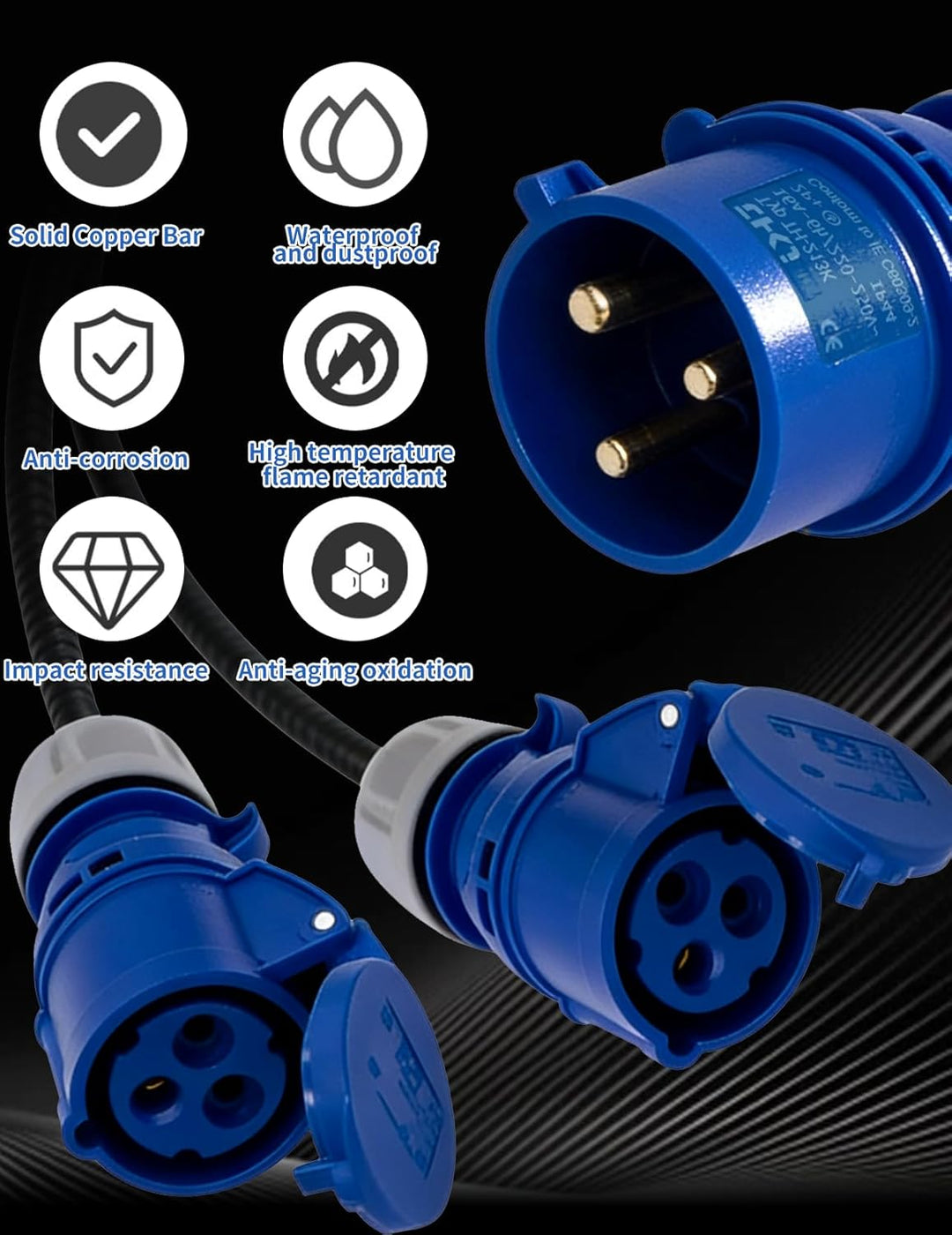 32A auf 16A Adapter, 2-Wege-Anschluss, 2 x 16A Steckdosen IP44 Schutz CEE Adapter für Wohnwagen, Woh