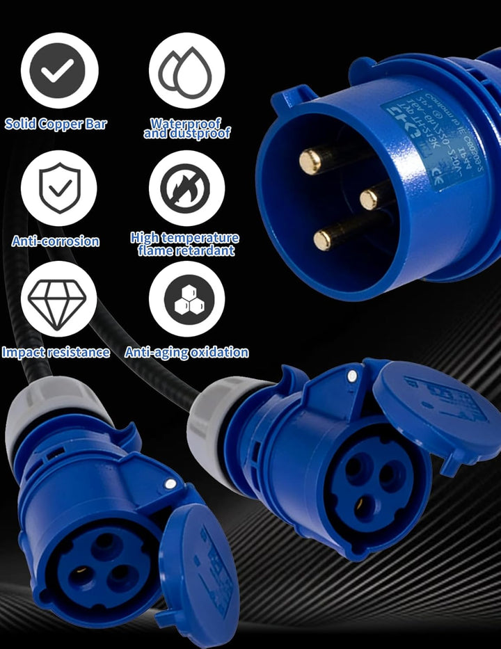 32A auf 16A Adapter, 2-Wege-Anschluss, 2 x 16A Steckdosen IP44 Schutz CEE Adapter für Wohnwagen, Woh