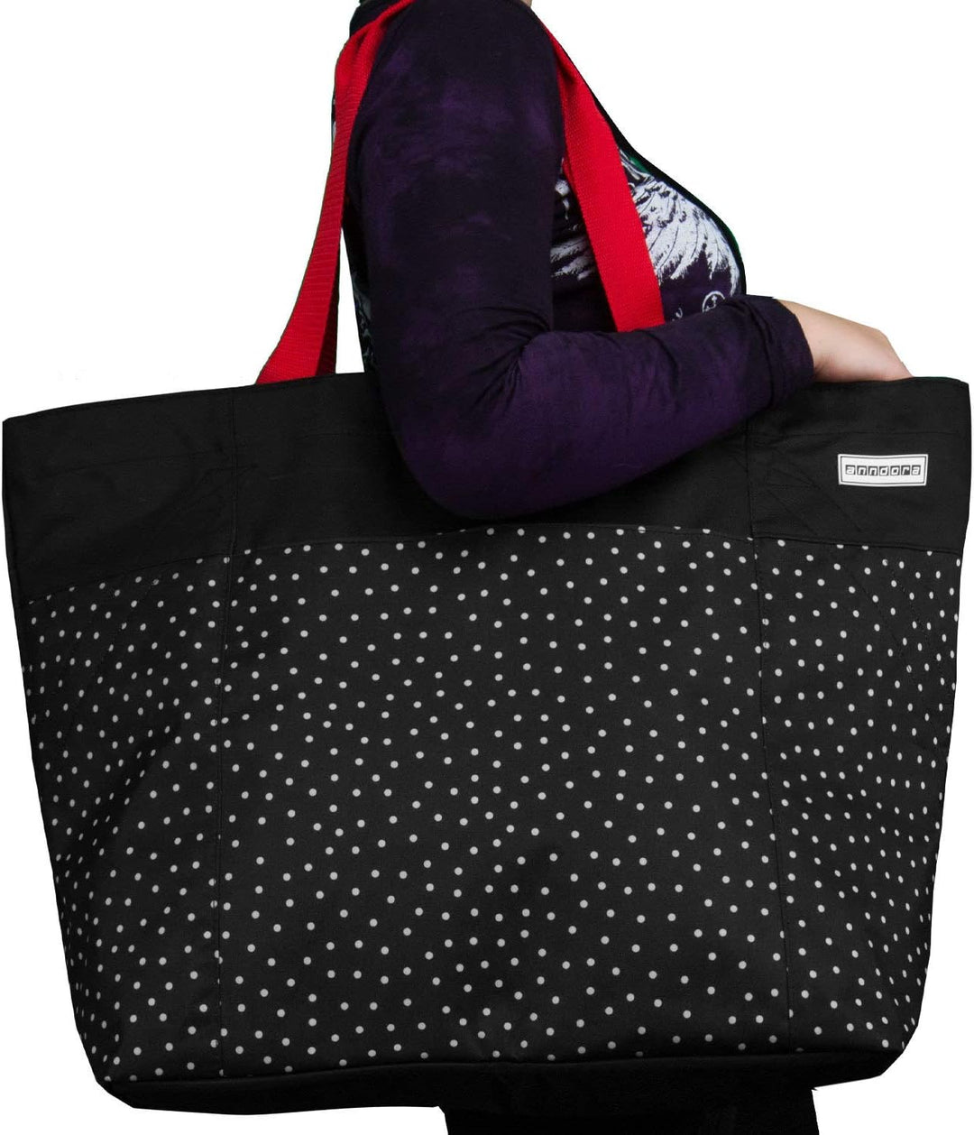 anndora XXL Shopper schwarz weiss gepunktet - Strandtasche 40 Liter Schultertasche Einkaufstasche, S