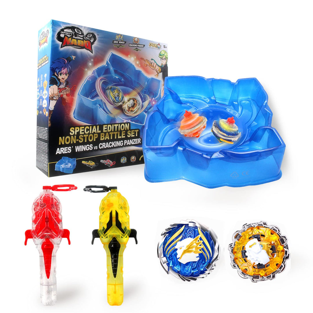 INFINITY NADO Non Stop Battle Arena Set, Packung mit 2 Tops von ARE'S Wings und Cracking Panzer, Kre