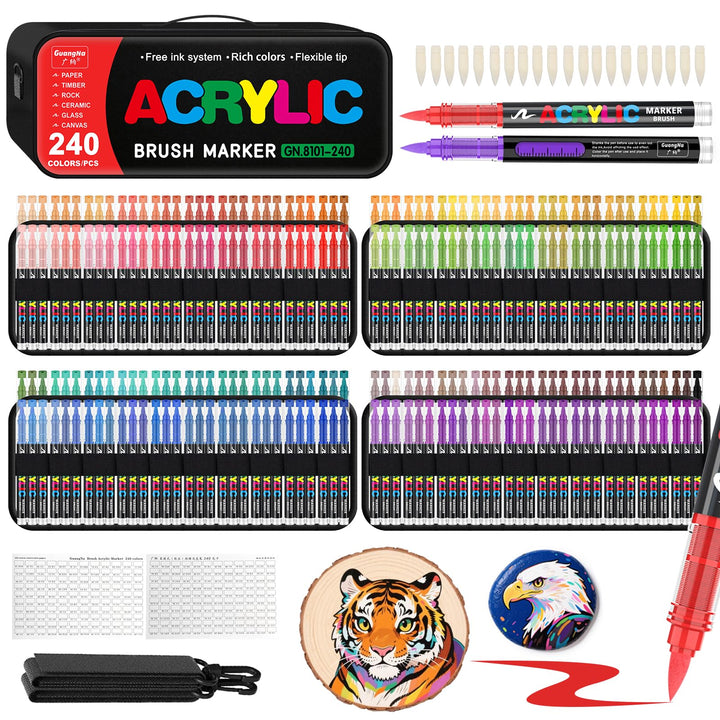 240 Farben Acrylstifte, Acrylic Marker mit flexibler Pinselspitze, Direktflüssigkeit Acrylic Paint M