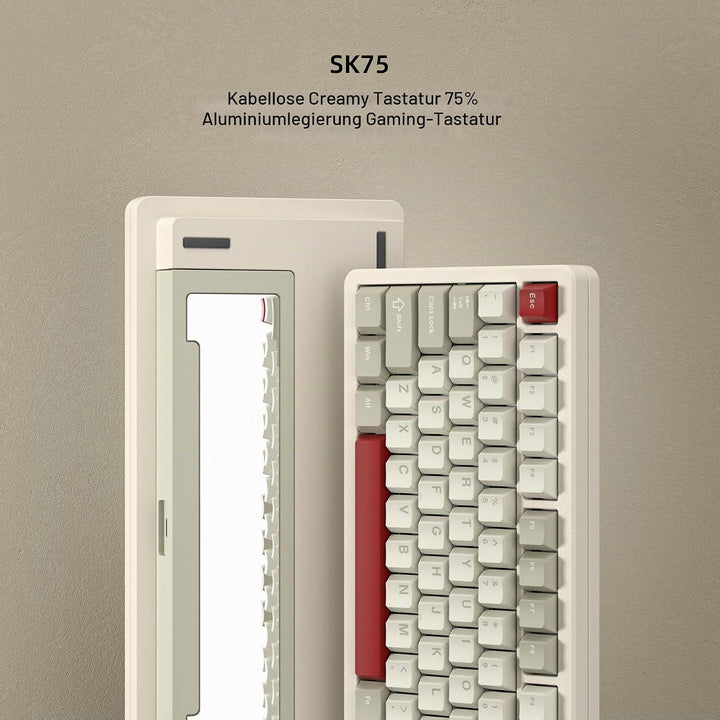LQXQ SK75 75% Aluminium Wireless Mechanical Tastatur ANSI US, Pre-lubed POM Switches RGB Creamy Gami