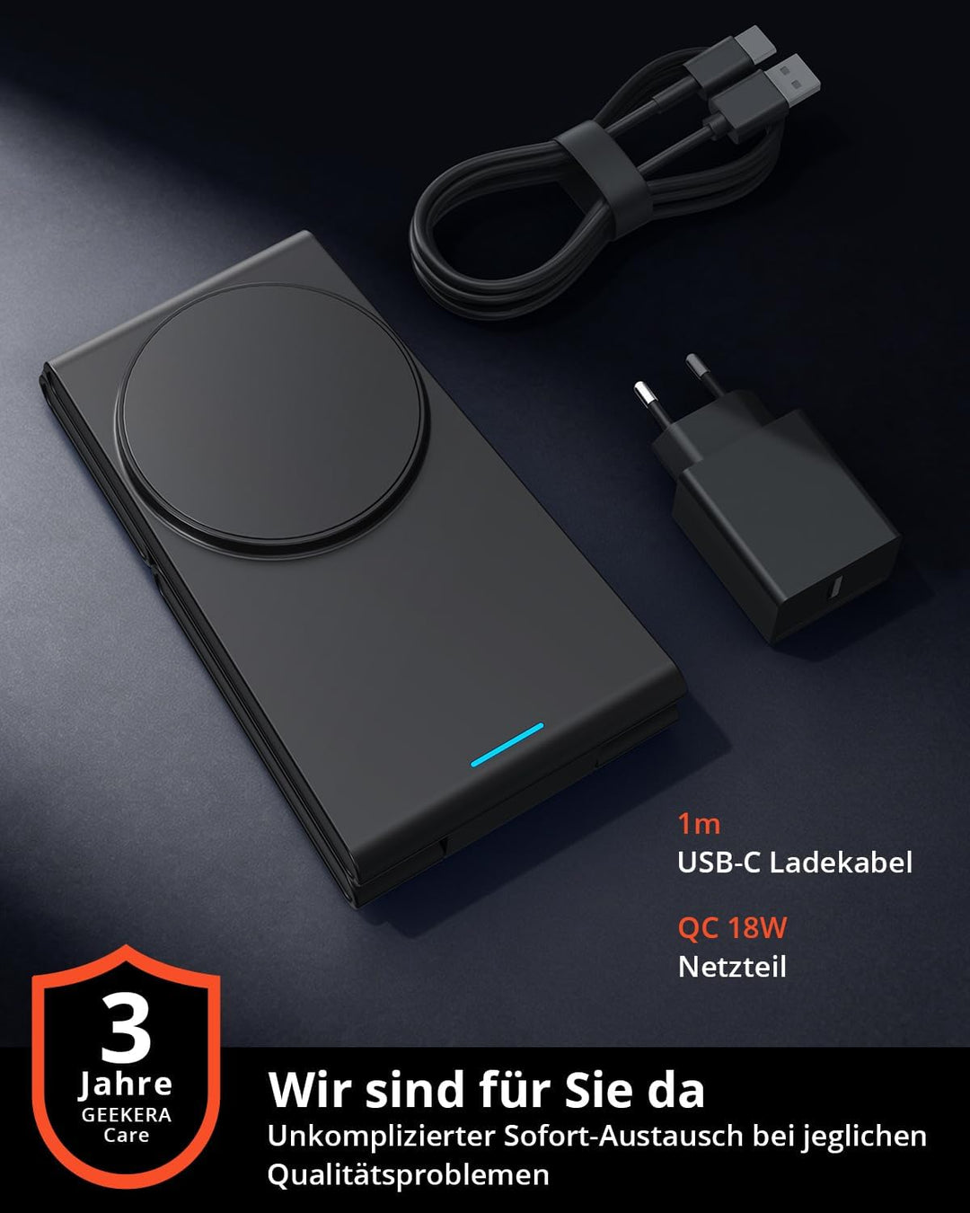 GEEKERA 3-in-1 Faltbar Ladegerät für Mag-Safe, Induktive Ladestation für Apple Watch und iPhone, Ind