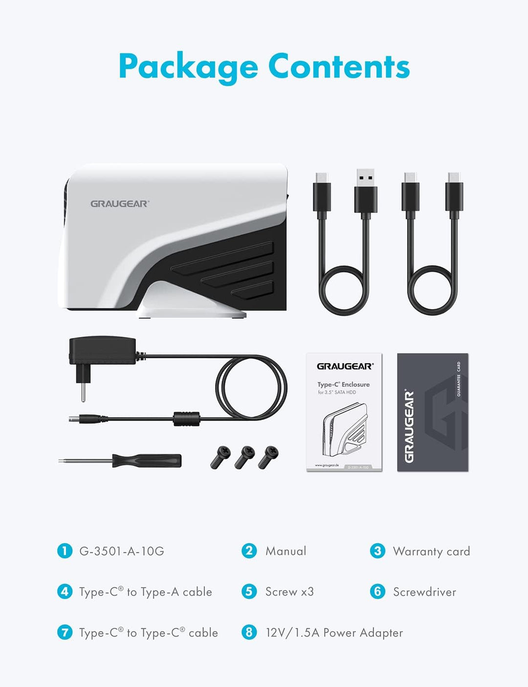 GRAUGEAR | Das Festplattengehäuse | für 3,5 oder 2,5 Zoll SATA Laufwerke | USB3.2 USB-C Anschluss |