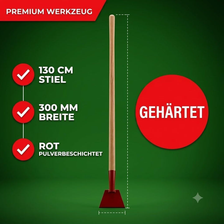 Beton- und Eisstösser 300mm aus gehärtetem Stahl mit 130cm Holzstiel | Robuste Stossscharre &amp; Bodens