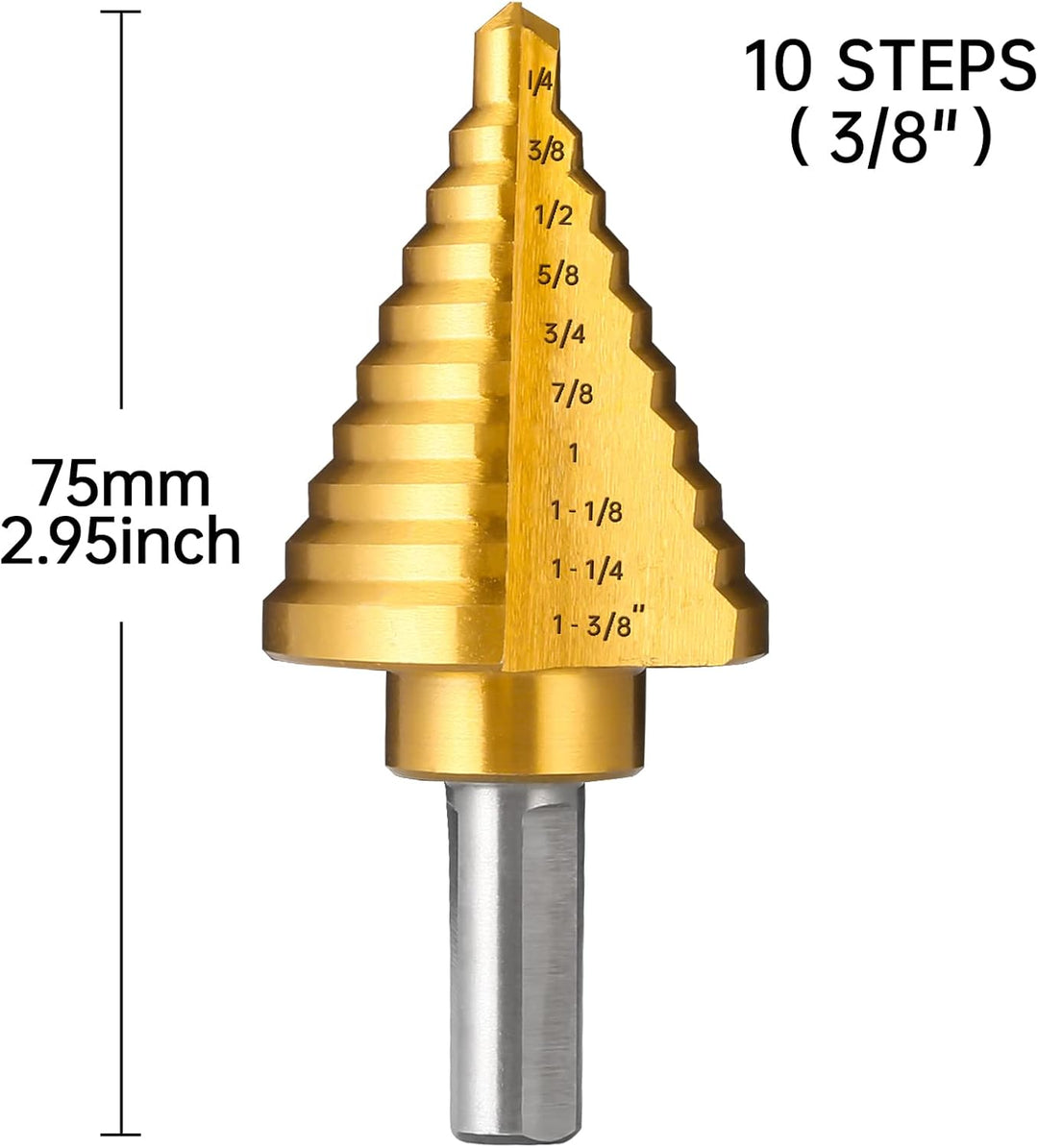 IRONANT Titan-Stufenbohrer, 1/4 Zoll bis 1-3/8 Zoll Stufenbohrer für Metall, 10 Grössen HSS Stufenbo