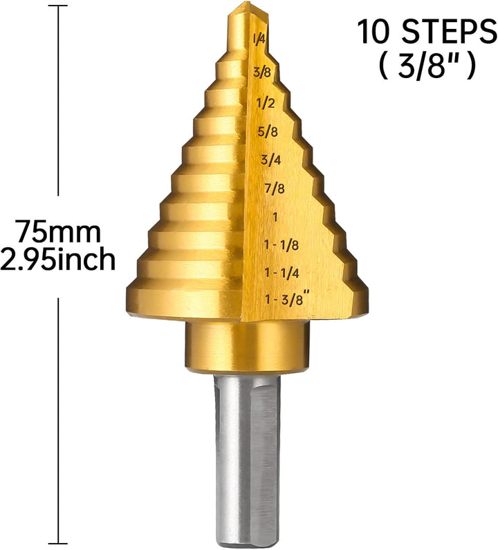 IRONANT Titan-Stufenbohrer, 1/4 Zoll bis 1-3/8 Zoll Stufenbohrer für Metall, 10 Grössen HSS Stufenbo