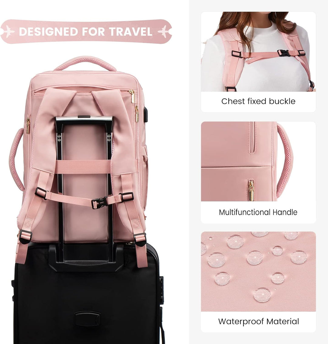 LOVEVOOK Reiserucksack Damen, Handgepäck Rucksack 55x40x20, Rucksack Damen gross mit Schuhfach & Nas
