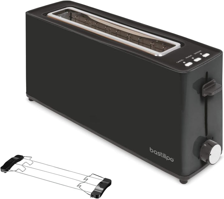 Bastilipo - Firefox - AN900 - Schwarzer Toaster - Langer Schlitz für 2 Scheiben mit 900 W - Auftaufu