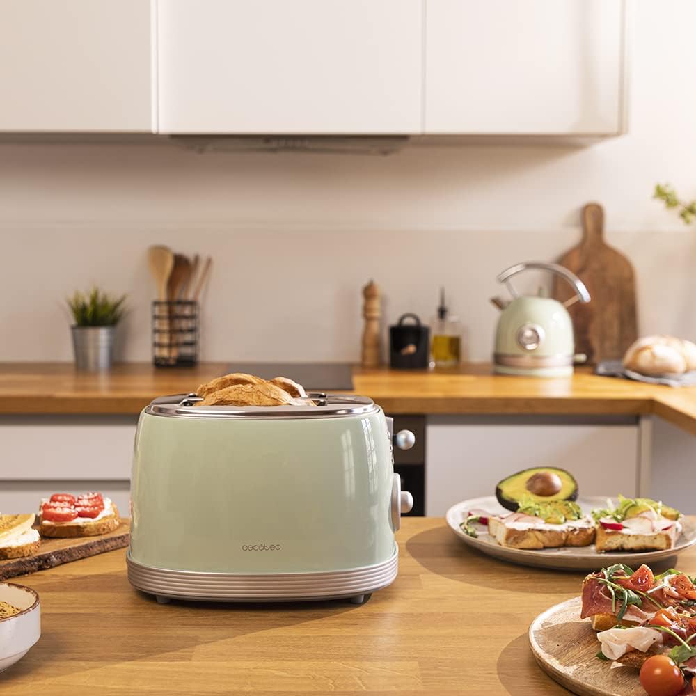 Cecotec Toast&amp;Taste 800 Vintage Light Green, 850 W, Doppelschlitz, extra breit, 3, 8 cm, 2 Toasten,