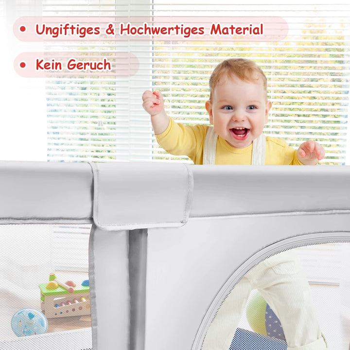 DREAMADE Laufgitter Baby mit Tür, 190 x 120cm Laufstall mit 50 Bunten Bällen & 2 Türem, Absperrgitte