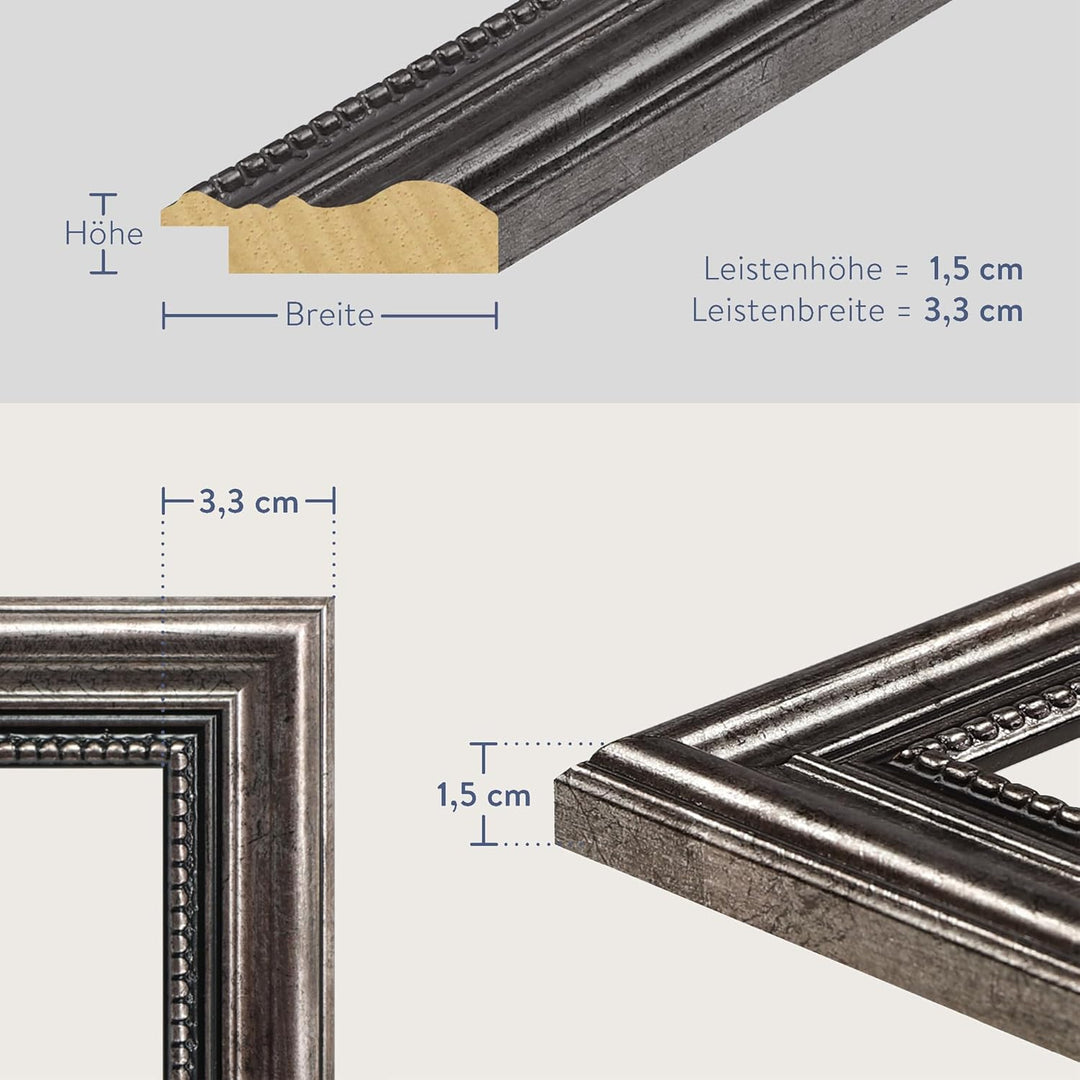 WANDStyle Bilderrahmen Metall-Optik 30x40 cm aus Holz im Antik-Stil zum Aufhängen, Fotorahmen Made i