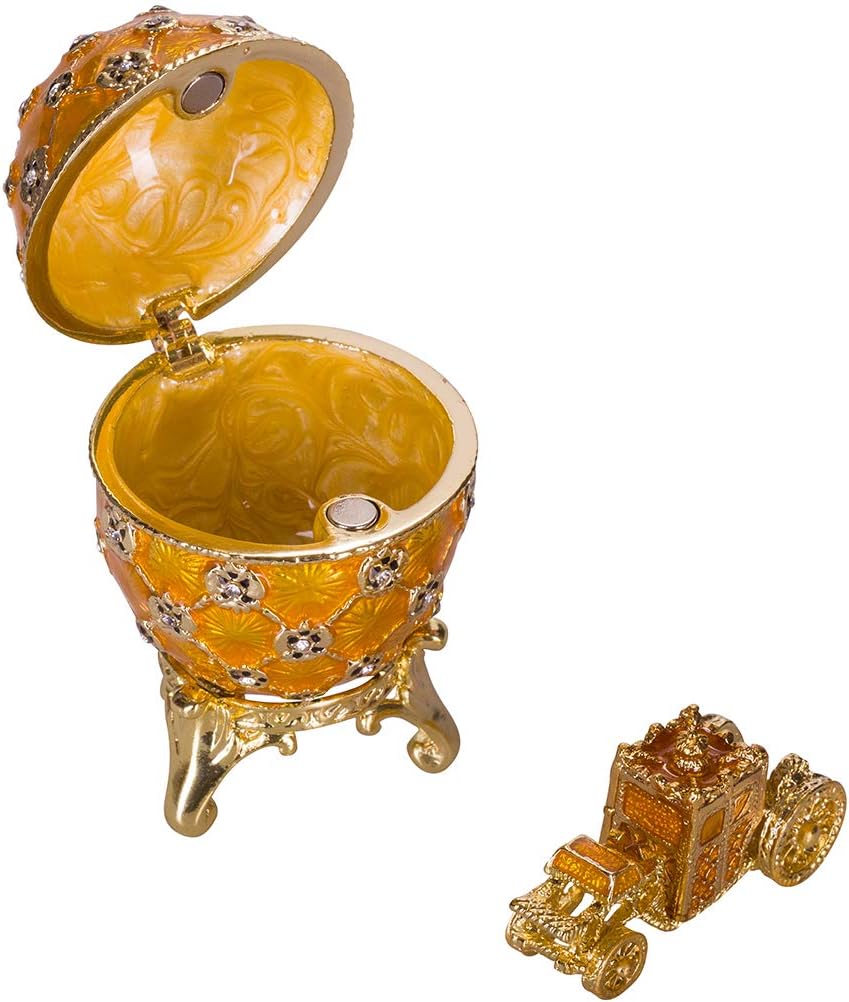 Fabergé-Stil Krönungs Ei/Schmuckkästchen mit Kutsche 6,5 cm gelb