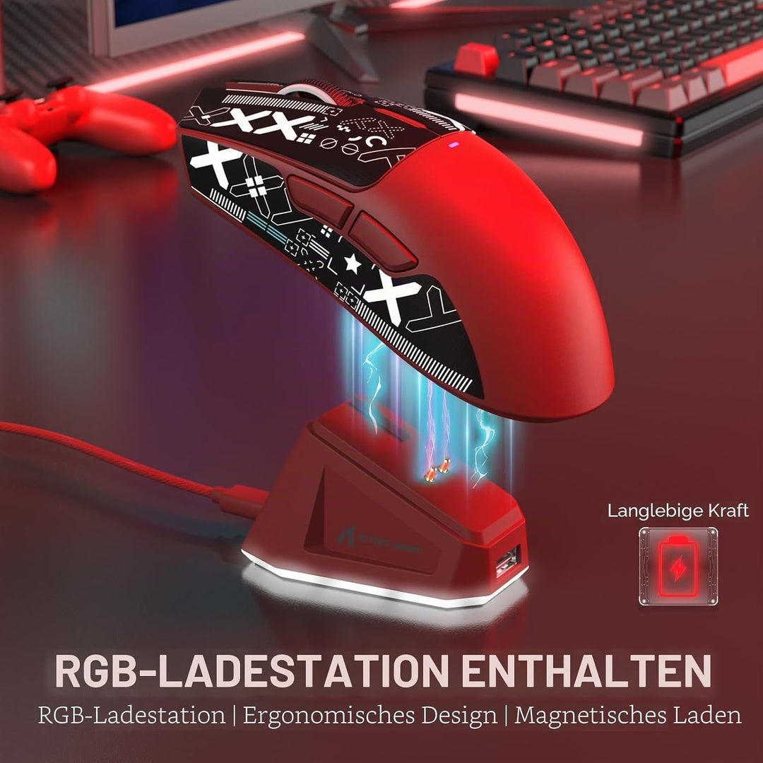 LexonElec x Attack Shark X11 Kabellose Gaming-Maus mit RGB Magnetische Ladestation, PixArt PAW3311-S