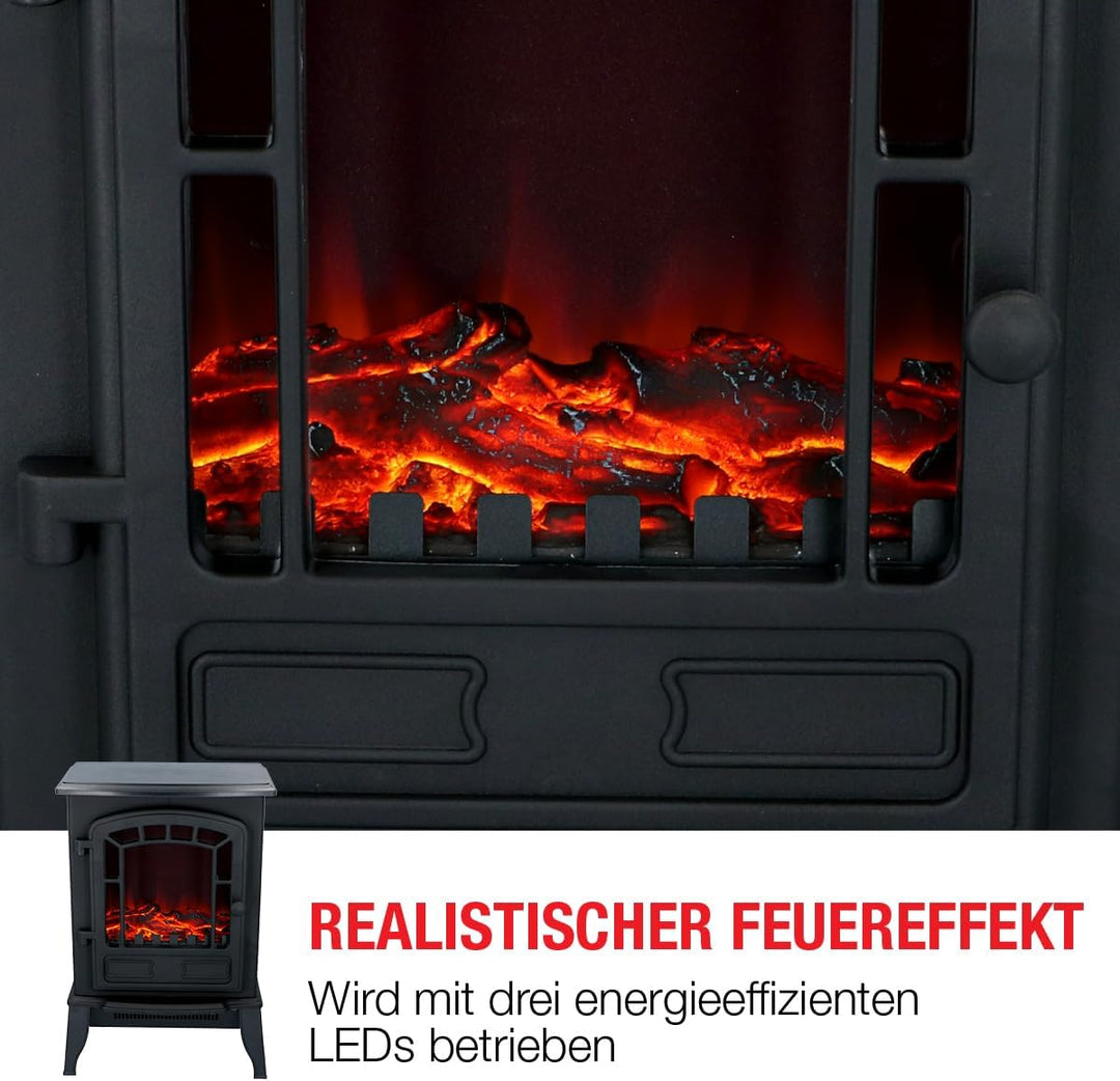 Classic Fire 'Torino' - Elektroheizung mit Kaminfeuer Effekt - 2000W, 22417, Torino - Schwarz, 25x39