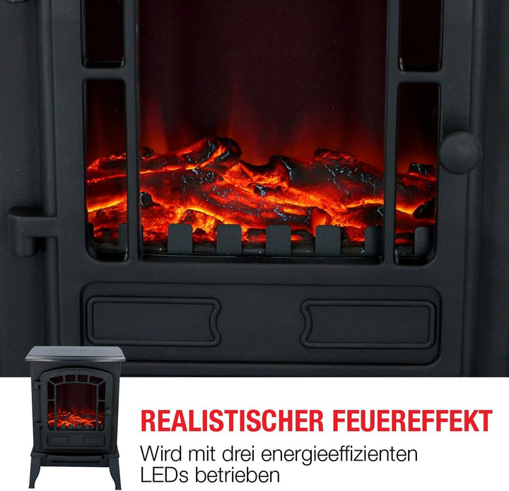 Classic Fire 'Torino' - Elektroheizung mit Kaminfeuer Effekt - 2000W, 22417, Torino - Schwarz, 25x39