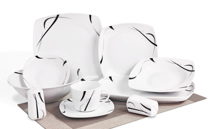 Topkapi 40-TLG Tafelservice Komplett-Set Essservice aus Porzellan Dekor Black Light TK-877, für 6 Pe
