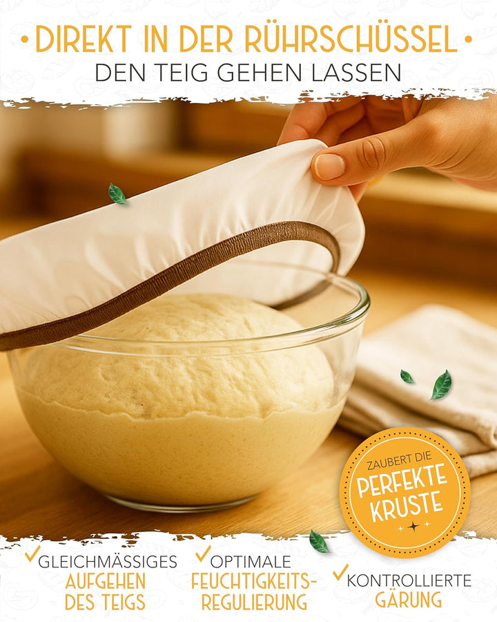 KRUSTENZAUBER 4x Abdeckhaube für Gärkörbe - Wiederverwendbar Gärfolie als Brot backen Zubehör – Gärh