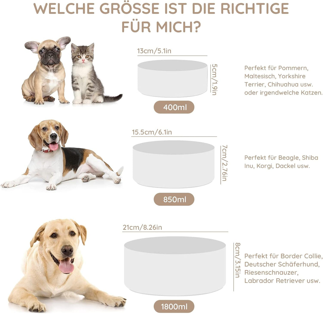 SPUNKYJUNKY Hundenapf Keramik Doppel Hund Futternapf mit Bambus Ständer für Grosse Hunde (1800ml, We