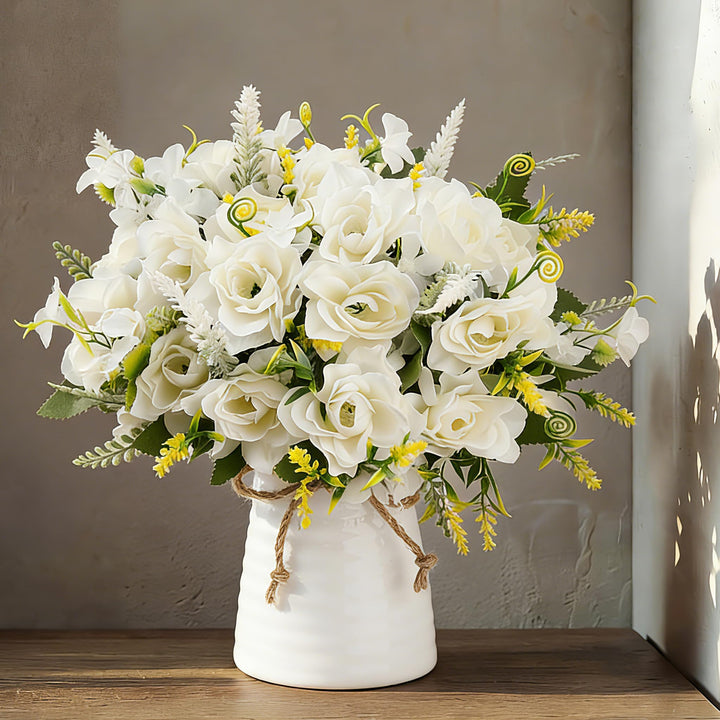 LESING Künstliche Blumen mit Vase Gefälschte Seidenblumen in Vase Gardenia Blumen Dekoration für Zuh