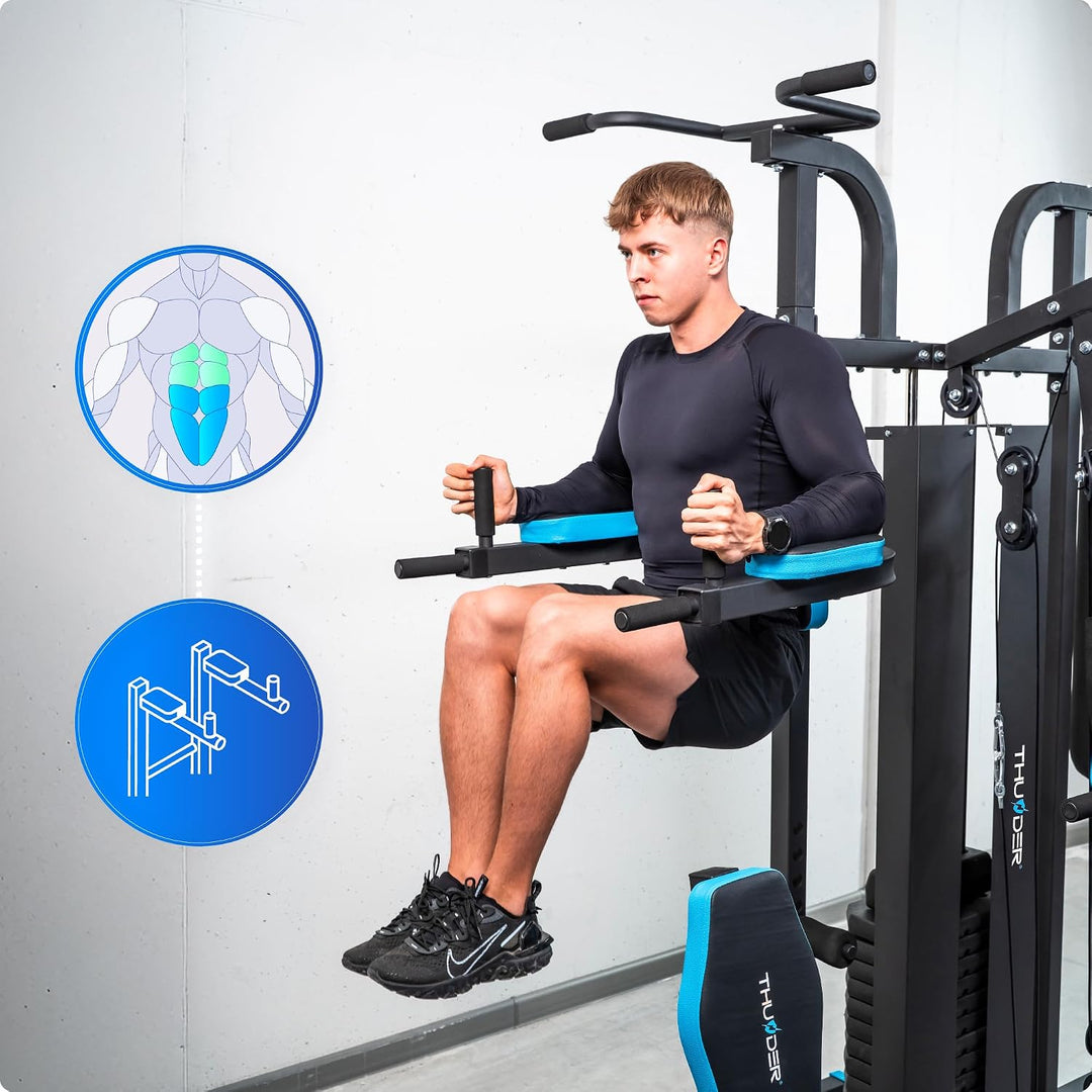 THUNDER Multifunktionale Kraftstation Home Gym Fitnessstation mit Kabelzug &amp; Muskelaufbau Training D