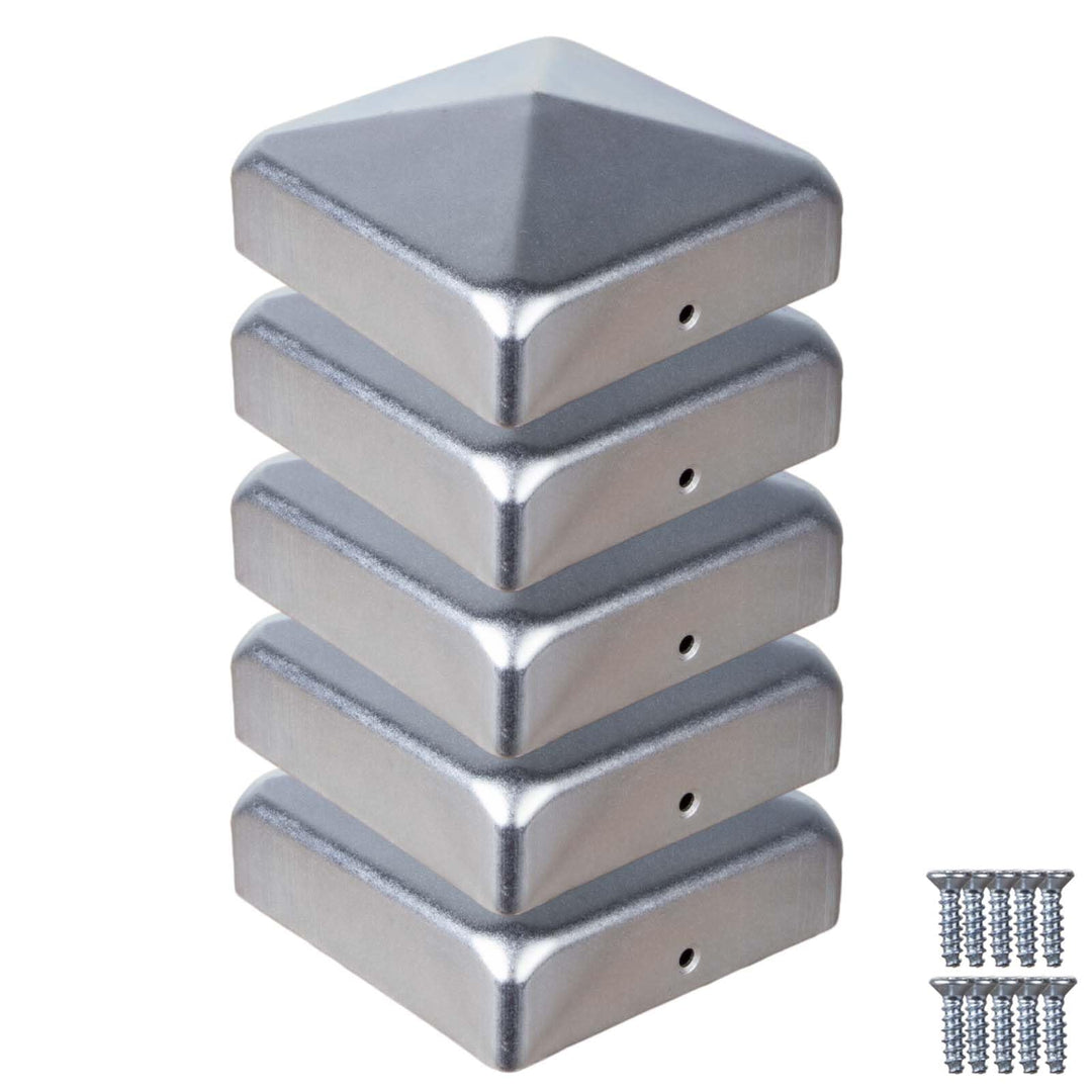 Pfostenkappen 8x8 cm (5 Stück) ATTAS inkl. Schrauben aus Metall für Holzpfosten &amp; Metallpfosten 80x8