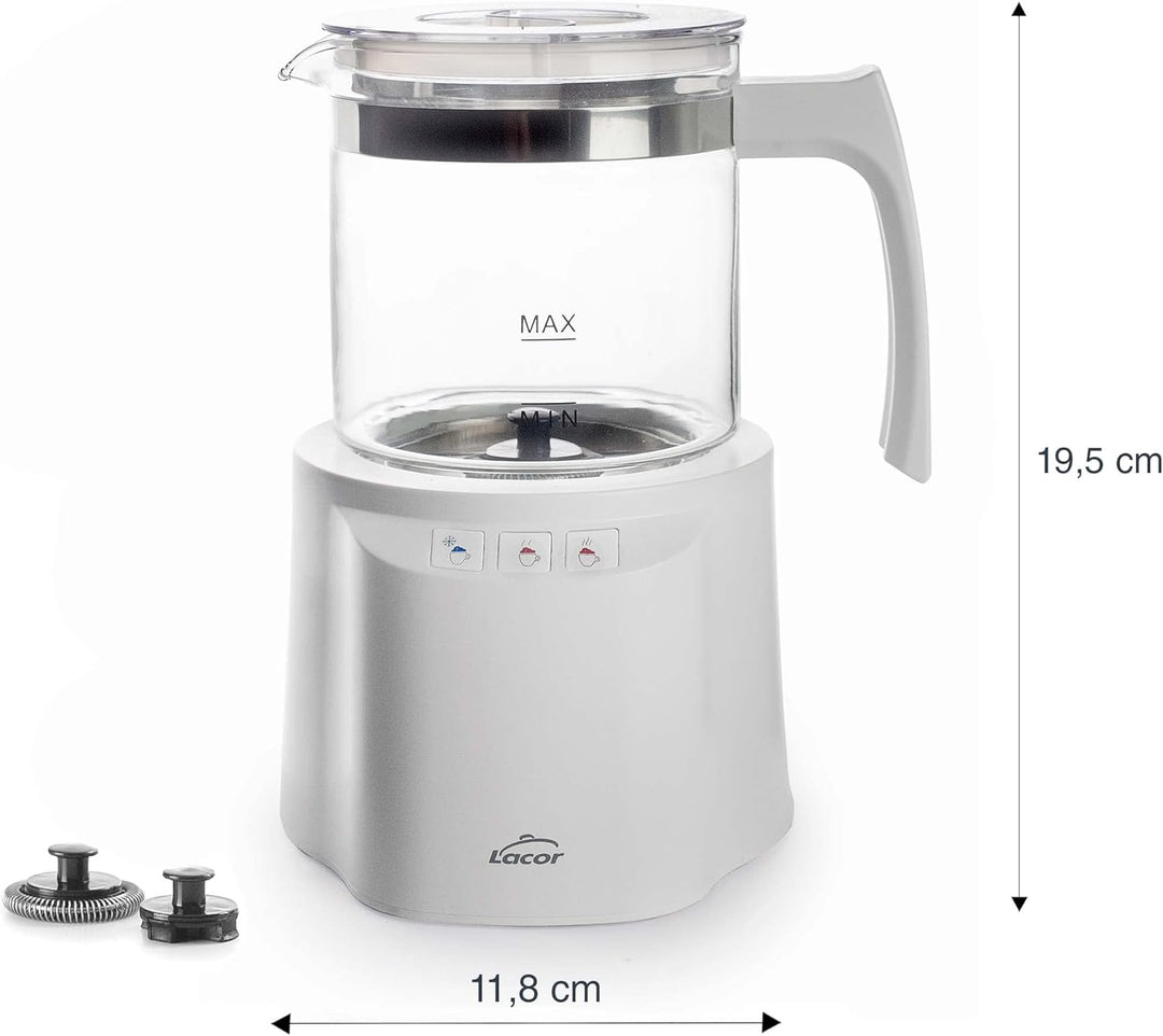 LACOR 69398 Mann 3-in-1 Milchaufschäumer mit Behälter, Edelstahlboden, luftdichter Deckel und ergono