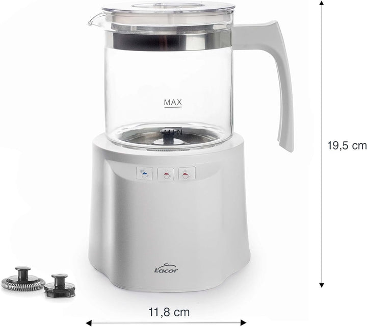 LACOR 69398 Mann 3-in-1 Milchaufschäumer mit Behälter, Edelstahlboden, luftdichter Deckel und ergono