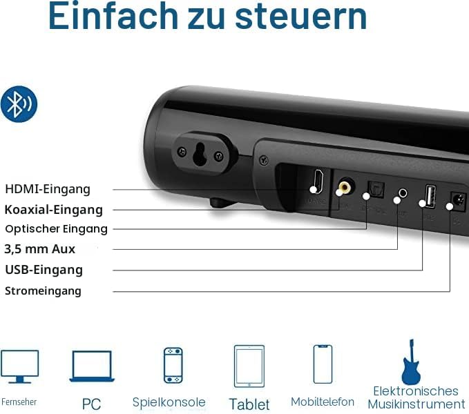 Bluetooth Soundbar für TV Geräte, PC Lautsprecher, Fernbedienung im Lieferumfang enthalten, kompakt,