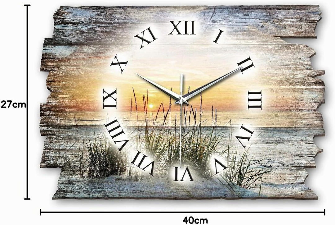 Kreative Feder Sandstrand Meer Landhaus Shabby Style Designer Wanduhr Funkuhr aus Holz *Made in Germ