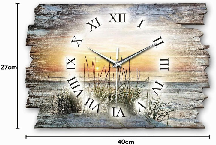 Kreative Feder Sandstrand Meer Landhaus Shabby Style Designer Wanduhr Funkuhr aus Holz *Made in Germ