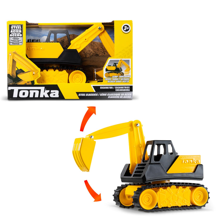 Tonka Basic Fun Mini Steel Classics Bagger – Stahlkonstruktion, beweglicher Greifkorb, Reiten Raupen