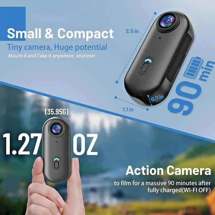 Zeerkeer Mini Thumb Action Kamera 120° Weitwinkelobjektiv 1080P Mini-Körperkamera mit magnetischem T