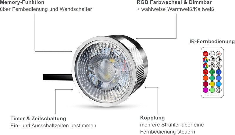 lambado® Moderne LED Gartenleuchte mit Erdspiess und RGB Farbwechsel - Schwarze Gartenstrahler wasse