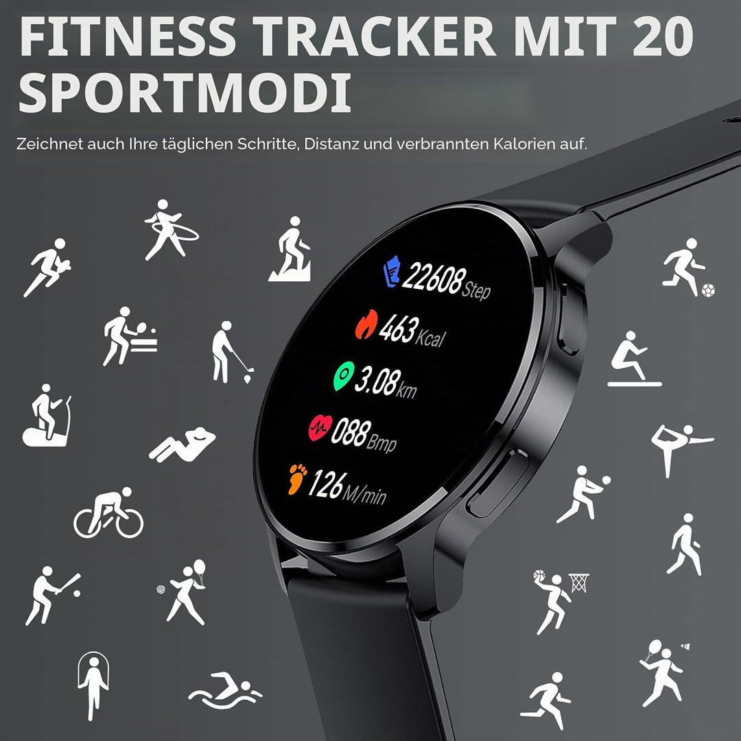 Erkwei Smartwatch Damen mit Telefonfunktion 1,32" HD-Touch Screen Fitnessuhr Schrittzähler Damenuhr