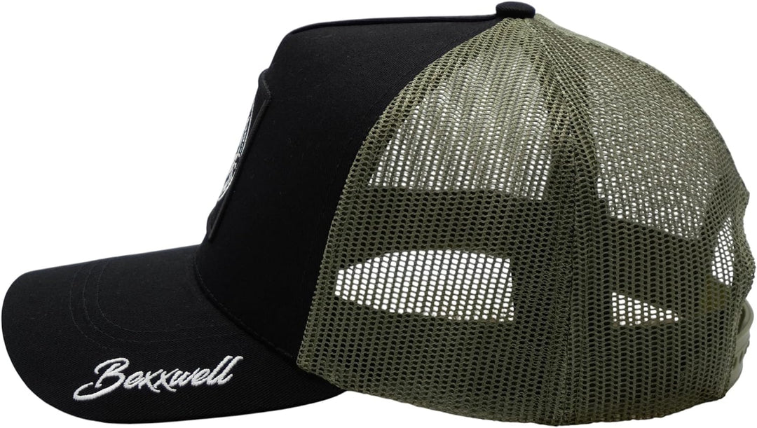 Bexxwell Trucker Cap schwarz mit Logo-Patch (optimale Passform, Kappe, Black, Truckercap, Logo, Cap,