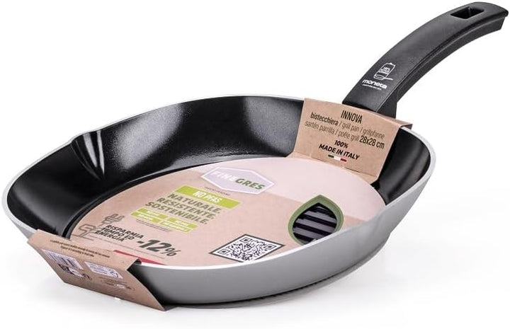 Moneta Innova Grillpfanne 28 x 28 cm, natürliche FineGres Beschichtung (kein PFAS), auch für Indukti