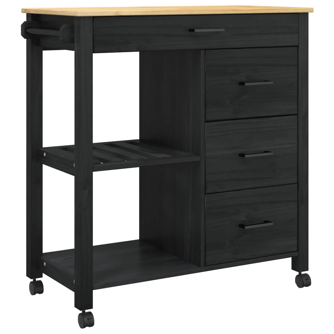vidaXL Küchentrolley Monza Schwarz 84 x 40 x 88,5 cm Massivholz Kiefer, Schwarz