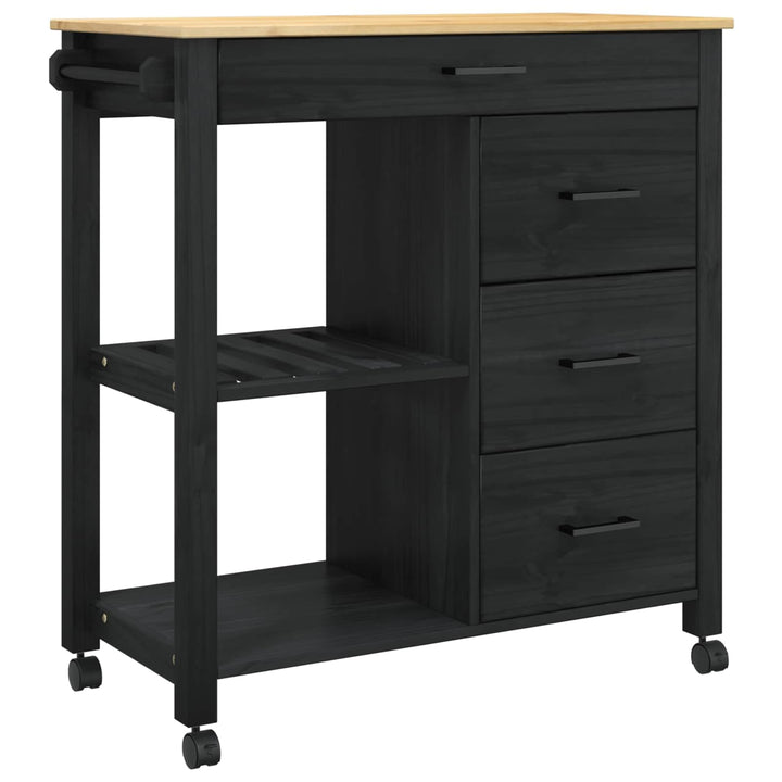 vidaXL Küchentrolley Monza Schwarz 84 x 40 x 88,5 cm Massivholz Kiefer, Schwarz