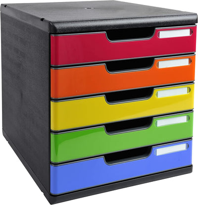 Exacompta 301798D Ablagebox Modulo (DIN A4, mit 5 offenen Laden) 1 Stück schwarz/harlekin glossy Noi