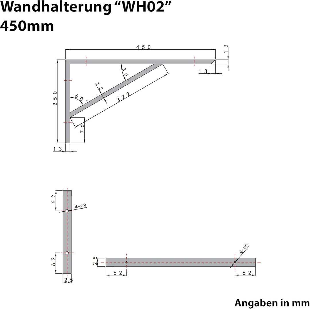 doporro Waschtischhalterung Waschtischkonsole Wandkonsole aus Edelstahl Länge: 45cm Anzahl: 2 Stück