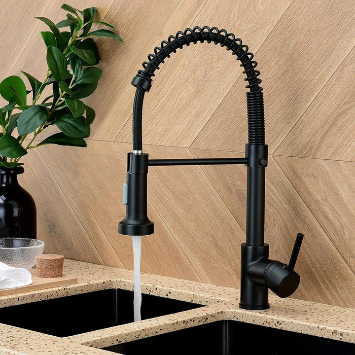 Wasserhahn Küche Hochdruck Küchenarmatur mit Brause Ausziehbar Schwarz Hoher Bogen Mischbatterie Küc