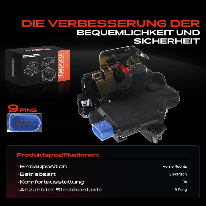 Frankberg Türschloss Stellmotor Vorne Rechts 9-Polig Kompatibel mit A3 8P1 Schrägheck 2003-2005 A8 4