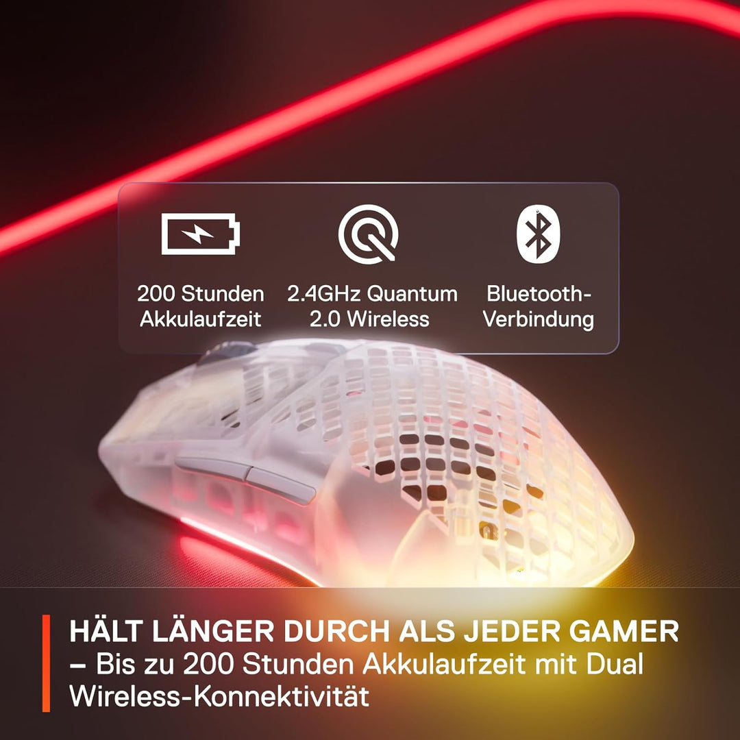 SteelSeries Aerox 3 Wireless Ghost - 2022 - Superleichte Gaming-Maus - 68g Gewicht und wasserabweise