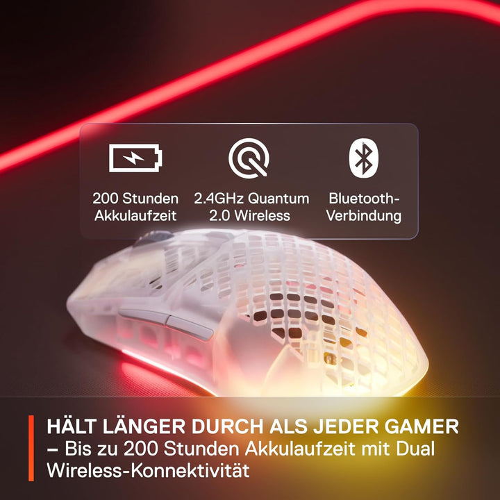 SteelSeries Aerox 3 Wireless Ghost - 2022 - Superleichte Gaming-Maus - 68g Gewicht und wasserabweise