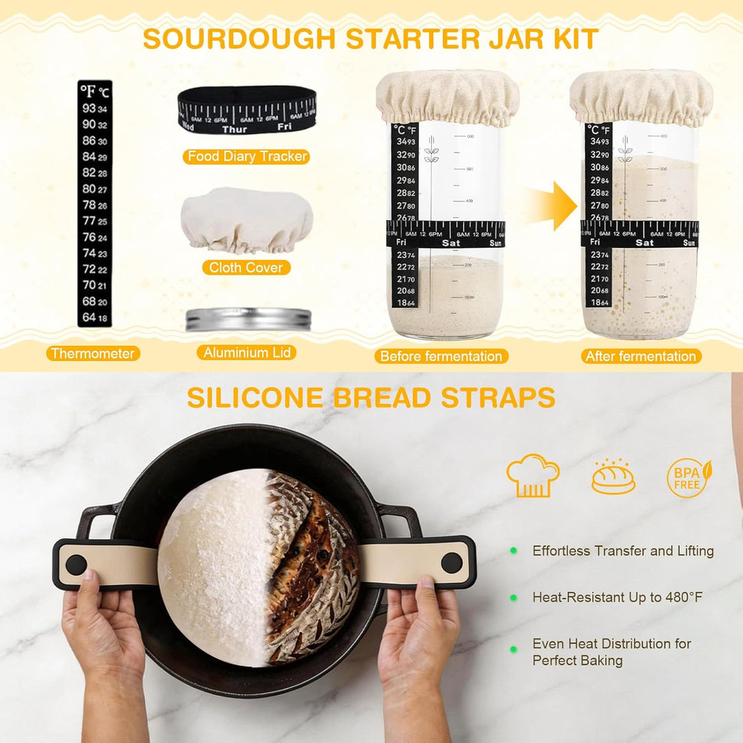 Gärkörbchen für Sauerteig Starter Set, 25cm Ovale & 23cm Runde Proofing Korb, Komplette Brot Backen
